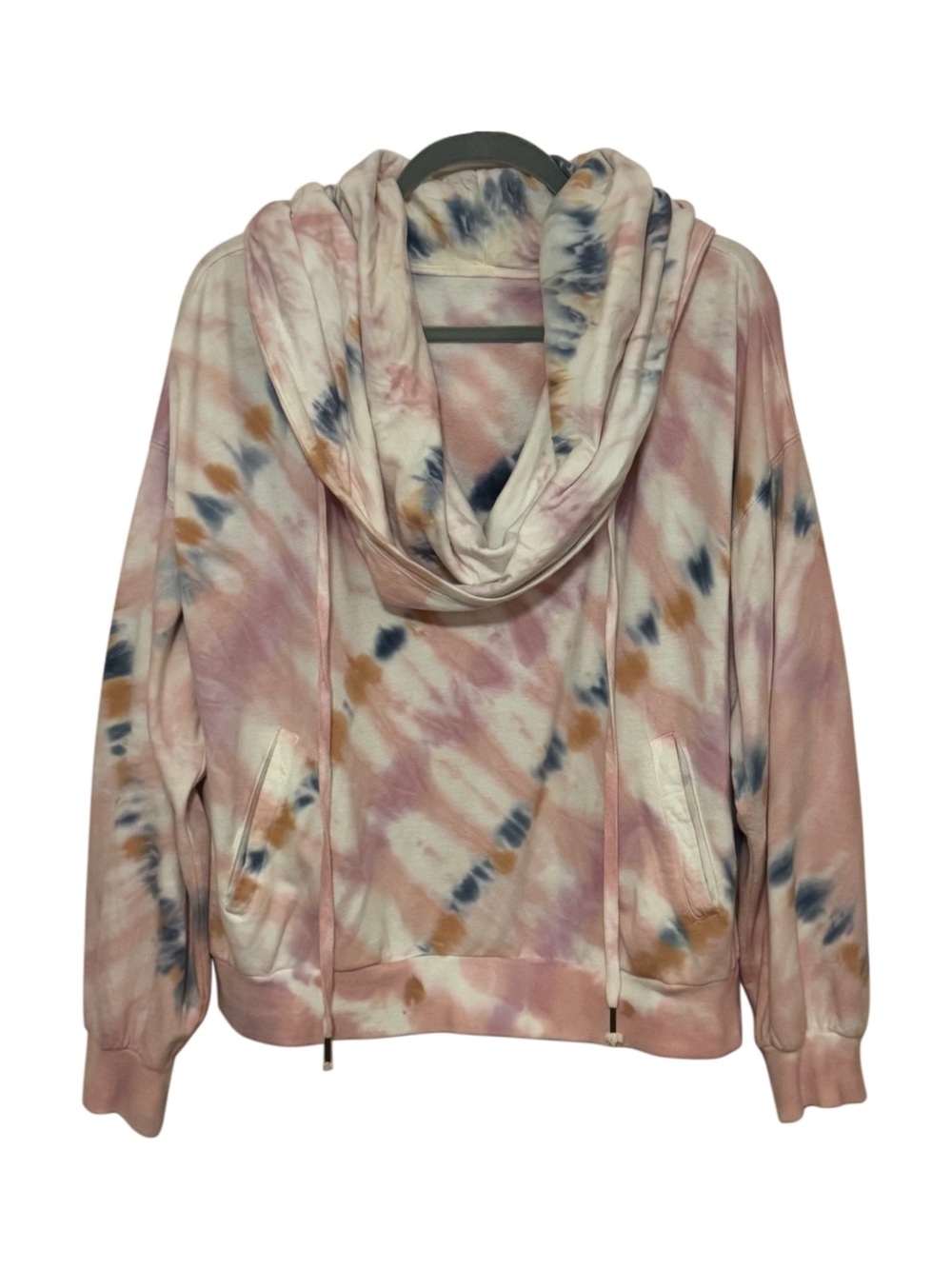 Young Fabulous & Broke Pink Multi Tie-Dye Cowl Neck Hooded Pullover Sz M